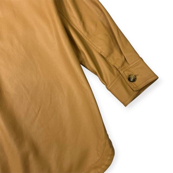 Anthropologie Maeve Faux Leather Shirt Jacket SIZE L Tan Gold Shacket Pocket - Picture 14 of 16